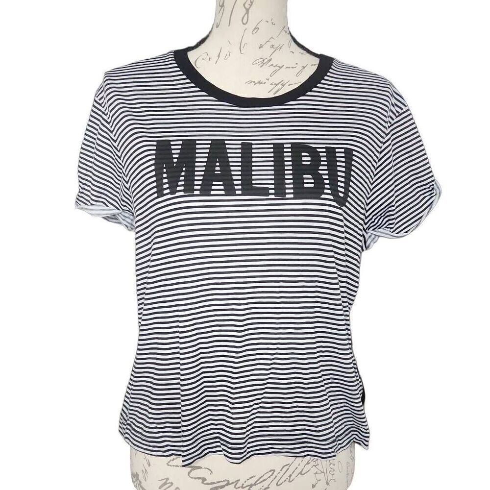Nollie Women's Size Large Black White Stripe Malibu Short Sleeve T-shirt